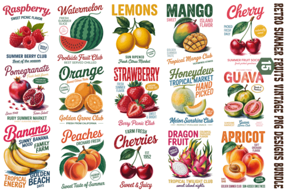 Download Retro Summer Fruits Vintage PNG Designs - Retro Collection