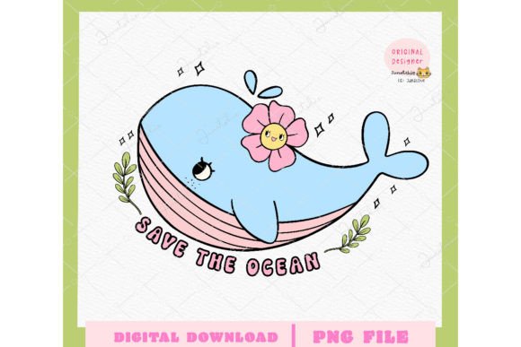 Download Retro Earth Day Cute Whale Character PNG - Retro Collection
