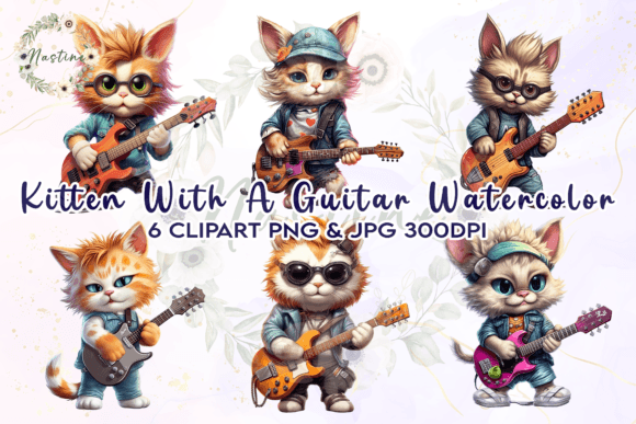 Download Kitten with Guitar Watercolor Clipart - Premium Resources