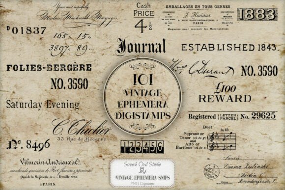Download 101 VINTAGE EPHEMERA DIGISTAMPS - Ephemera Collection