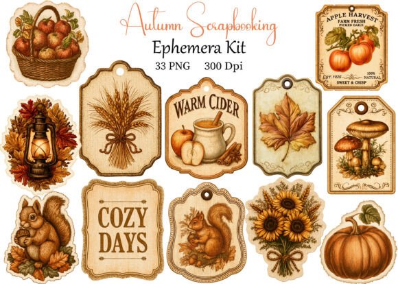 Download Autumn Scrapbooking Ephemera Kit - Ephemera Collection