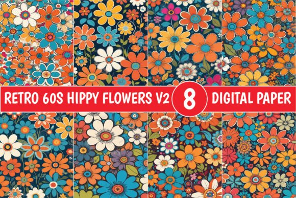 Download Retro 60s Hippy Flowers Patterns V2 - Retro Collection