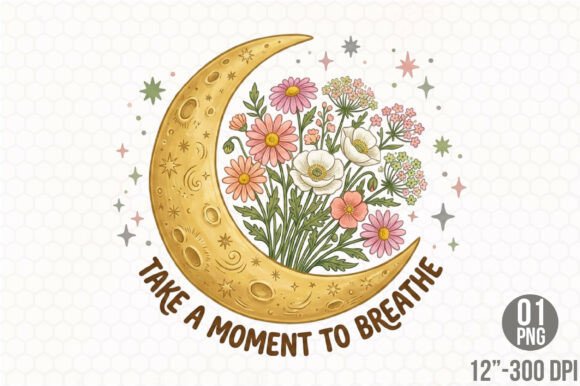 Download Boho Retro Flowers Moon PNG Sublimation - Retro Collection