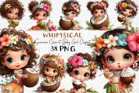 Download Whimsical Coconut Baby Girl Clipart PNG - Baby girl clipart Collection